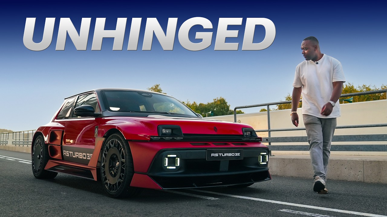 Bold video thumbnail: a red sports car on a road with a man walking beside it; large 'UNHINGED' text dominates the top.