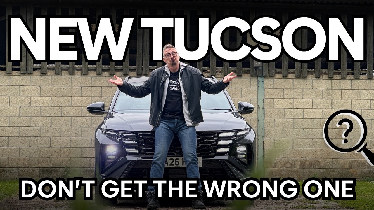 19504 YouTube thumbnail: a man stands in front of a black SUV under bold text 'NEW TUCSON' and 'DON'T GET THE WRONG ONE' with a magnifying-glass icon and question mark on the right.
