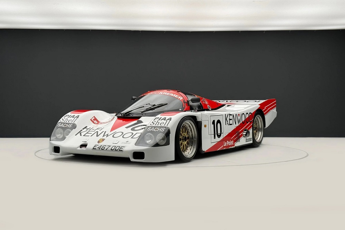 1988 Porsche Kremer 962 Group C Endurance Race Car - Ex Le-Mans - Ex Andretti - Previously UK road registered White and red vintage endurance race car with the number 10 and Kenwood livery, in a studio backdrop.